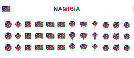 Large collection of Namibia flags of various shapes and effects. vector