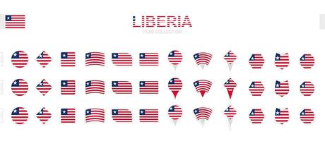 Large collection of Liberia flags of various shapes and effects. vector