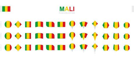 Large collection of Mali flags of various shapes and effects. vector