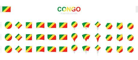 Large collection of Congo flags of various shapes and effects. vector