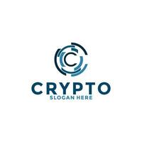 Letter C Digital Crypto currency logo with Blockchain technology. Financial technology or fintech logo template vector