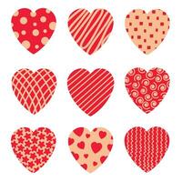 Set of hearts with different prints. Powdery color. Flat isolated illustration. Design for postcard, invitation or banner vector
