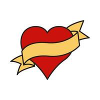 Retro Style Tattoo Red Heart With Ribbon vector