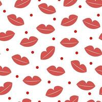 Seamless pattern of lips and dots on white background. Kisses, valentine's day, 14 february. vector