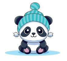 linda panda mascota con invierno sombrero dibujos animados ilustración vector