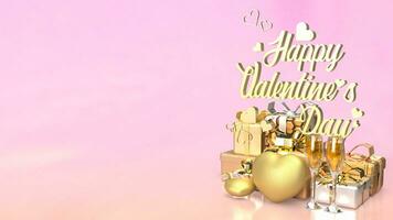 el oro texto y regalo caja para San Valentín día concepto 3d representación foto