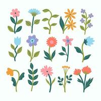 Set of simple cute flowers isolate on a white background. Vector graphics.