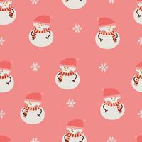 Hand drawn flat christmas pattern design with snowman character vector