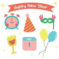 Hand drawn new year element set with pastel color vector