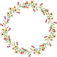 Beautiful round frame with wild flowers. Flat style. for decoration of invitations, greeting cards, print design vector