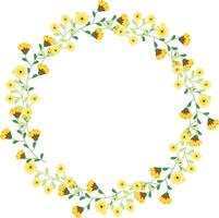 Beautiful round frame with wild flowers. Flat style. for decoration of invitations, greeting cards, print design vector