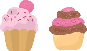 Set of flat color cupcake icons. Set of cartoon flat cakes isolated on white background vector illustration.