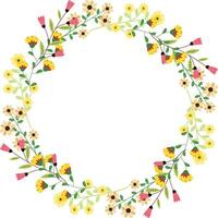 Beautiful round frame with wild flowers. Flat style. for decoration of invitations, greeting cards, print design vector
