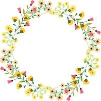 Beautiful round frame with wild flowers. Flat style. for decoration of invitations, greeting cards, print design vector