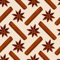 Cinnamon and star anise seamless pattern. Hand drawn vector illustration.