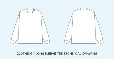 LS Tee, Jersey, Technical Drawing, Apparel Blueprint for Fashion Designers vector