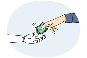 Man pass money to robot vector