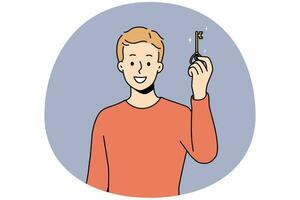 Smiling man holding key to new house vector