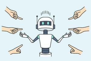 People blame robot for unemployment and point fingers at cyborg due to development AI vector