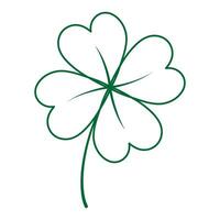 Outline drawing four leaf clover in trendy green color. St. Patrick sticker or icon design concept vector