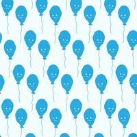 Seamless pattern of blue balloons on a thread with sad smile face in trendy monochrome blue shades vector