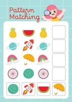 flat design vector cut and paste pattern matching worksheet printable for kids activity