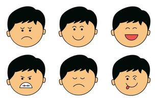 kids drawing boy faces with different emotions flat cartoon isolated set vector