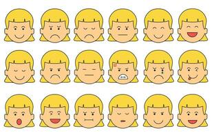 kids drawing A collection of adorable facial girl expressions flat cartoon isolated set vector