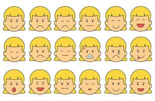 kids drawing A collection of adorable facial girl expressions flat cartoon isolated set vector