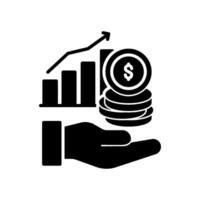 regreso icono desde inversión con mano, gráfico y monedas vector