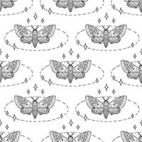 Monochrome hawk moth acherontia atropos doodle seamless pattern. Perfect print for tee, paper, textile and fabric. vector