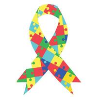 Colorful jigsaw or puzzle ribbon as a symbol of autism awareness. Jigsaw ribbon for autism awareness. World autism day. vector