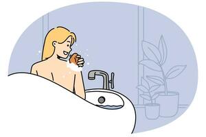 Smiling woman enjoy hot bathtub vector