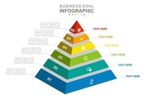 Infographic business template. 6 steps Mindmap pyramid diagram with icon topics. Concept presentation. vector