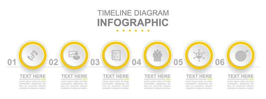 infografía negocio modelo. cronograma con 6 6 pasos, opciones y márketing iconos concepto presentación. vector