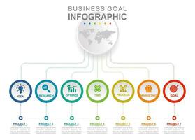 Infographic business template. Business Infographics, 7 strategy, timeline, design template illustration. Concept presentation. vector