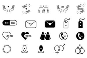 Set of love line icons.Editable stroke. vector