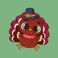 Turkey in a Traditional Pilgrim,Holiday Thanksgiving Day Flat Bird,November Celebration Character,happy thanksgiving cartoon turkey cute and pumpkin in the autumn vector