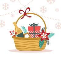 Gift Bundle,Basket and christmas ornaments in the basket vector