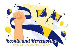 Bosnia and Herzegovina Independence Day Vector Illustration on 1st of March with Waving Flag and Landmark Building in Memorial Holiday flat Background