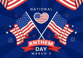 National Anthem Day Vector Illustration on March 3 with United States of America Flag in National Holiday Flat Cartoon Background Design