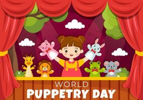 World Puppetry Day Vector Illustration on March 21 for Puppet Festivals which is moved by the Fingers Hands in Flat Cartoon Background Design