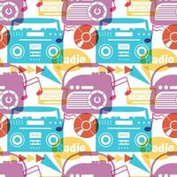 Radio Seamless Pattern Illustration Design with Player for Record and Listening to Music in Flat Cartoon Template vector