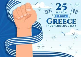 Happy Greece Independence Day Vector Illustration on March 25th with Greek Flag and Ribbon in National Holiday Flat Cartoon Background Design