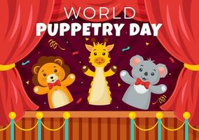 World Puppetry Day Vector Illustration on March 21 for Puppet Festivals which is moved by the Fingers Hands in Flat Cartoon Background Design