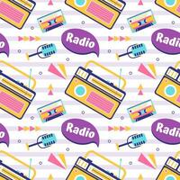 Radio Seamless Pattern Illustration Design with Player for Record and Listening to Music in Flat Cartoon Template vector