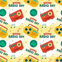 Radio Seamless Pattern Illustration Design with Player for Record and Listening to Music in Flat Cartoon Template vector