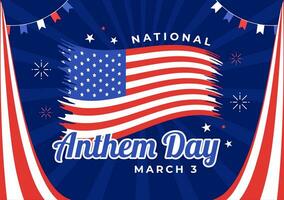 National Anthem Day Vector Illustration on March 3 with United States of America Flag in National Holiday Flat Cartoon Background Design