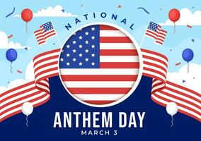 National Anthem Day Vector Illustration on March 3 with United States of America Flag in National Holiday Flat Cartoon Background Design