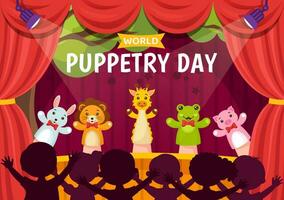 World Puppetry Day Vector Illustration on March 21 for Puppet Festivals which is moved by the Fingers Hands in Flat Cartoon Background Design